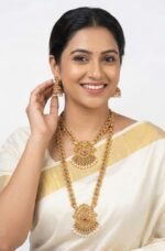 South Indian Traditional Antique Matte Gold Finish Goddess Lakshmi & Peacock Motif Long Necklace Set with Jhumka Earrings for Women | Ethnic Temple Jewellery for Weddings, Brides & Festivals (Ghummar) - Image 3