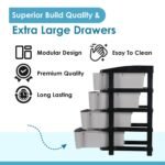 Amazon Basics Plastic 4 Rack Multipurpose Modular Drawer Storage Rack | Kitchen & Home Essentials Organizer Storage Box Cabinet | Almira Set for Stationary, Cosmetic |Black & Grey 36D x 30W x 63H cms - Image 5