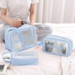 PVC Makeup Bag Travel Toiletries Organizer Cosmetic Bags Wash Bag Pouch for Travel Kit Toiletry Bag Portable Organizer Case Carry Pouch for Women Bathroom Set of 3 (Multi-Colors) - Image 7