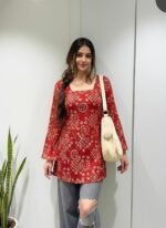 ANNI Designer Women’s Viscose Blend Printed Short Kurti | Straight Fit Casual Ethnic Top | Square Neck Full Sleeve Kurta Office College - Image 3