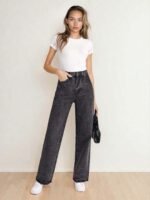 KOTTY Women's High Waist Straight Fit Cotton Blend Denim Jeans|Comfortable Regular Length Casual Jeans for Women - Image 2