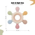 Lyrovo Silicon & Wood Teether for 3+ Months Baby, BPA Free, Beige, infants - Image 3