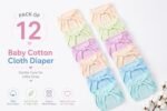 pack of 12 new born Baby's Cotton Cloth Diapers/Langot/nappy U Shaped Washable and Reusable Nappies (Multicolour,0-6 Months) - Image 2