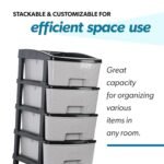 Amazon Basics Plastic 4 Rack Multipurpose Modular Drawer Storage Rack | Kitchen & Home Essentials Organizer Storage Box Cabinet | Almira Set for Stationary, Cosmetic |Black & Grey 36D x 30W x 63H cms - Image 6