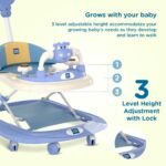 Mee Mee 360° Baby Activity Walker | 3 Level Adjustable Height, Foot Mat, Musical Detachable Toy Bar | Parental Push Handle, Anti-Rollover Folding Walker for Boys, Girls, Kids | 6-18 Months 15kg (Blue) - Image 7