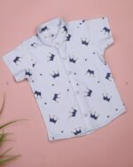Vikita Enterprise Kid Boy's Hosiery Cotton Blend Printed Cord Set with Mandarin Collar Short Sleeve Shirt and Side Pocket Elastic Waistband Closure Short Pant with Tie - Image 3