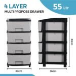 Amazon Basics Plastic 4 Rack Multipurpose Modular Drawer Storage Rack | Kitchen & Home Essentials Organizer Storage Box Cabinet | Almira Set for Stationary, Cosmetic |Black & Grey 36D x 30W x 63H cms - Image 2