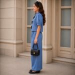Girls Denim Cotton Puff Sleeve T-Shirt with Plazo Set Stylish Casual Denim Look Top & Wide Leg Pants Set for Girls Trendy Comfortable Daily Wear & Outdoor - Image 6