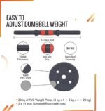 FitBox Sports Intruder 20 Kg Adjustable PVC Dumbbells Weights With Dumbbells Rods For Home Gym & Strength Training, 10 Kg X 2 (Black) - Image 3