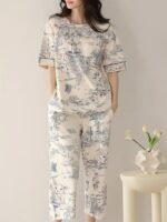 Louis Luxe Cotton Blend Womens Korean Night Dress || Full Pyjama Set || Korean Nightsuit || Women Nightwear ||Round Neck Full Sleeve Nightsuit || Loungewear || Everyday Nightdress (ND-17) - Image 3