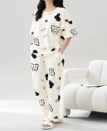 Women Printed T-Shirt and Track Pant Set | Cotton Co-Ord Night Suit for Women | Lounge Wear, Sleepwear, Gym Wear | Half Sleeve Top & Elastic Waist Joggers | Stylish - Image 3