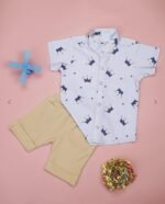 Vikita Enterprise Kid Boy's Hosiery Cotton Blend Printed Cord Set with Mandarin Collar Short Sleeve Shirt and Side Pocket Elastic Waistband Closure Short Pant with Tie - Image 6