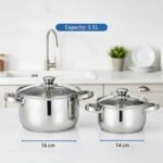 Amazon Brand - Solimo Set of 2 Stainless Steel Cook and Serve Set | Glass Lid | Dishwasher-Safe, 2L 700 ml|Induction and Gas Stove Compatible - Image 3