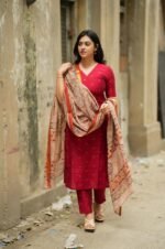 GoSriKi Kurta Set Women Viscose Printed | Kurti Set Woman | Kurta Pant Dupatta 3 Piece Outfit | V-Neck Elbow Length Sleeve Straight Fit Ethnic Wear Ladies Dress Stylish Traditional Clothing - Image 2