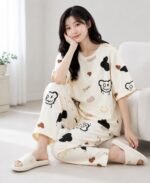 Women Printed T-Shirt and Track Pant Set | Cotton Co-Ord Night Suit for Women | Lounge Wear, Sleepwear, Gym Wear | Half Sleeve Top & Elastic Waist Joggers | Stylish - Image 4