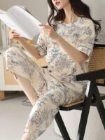 Louis Luxe Cotton Blend Womens Korean Night Dress || Full Pyjama Set || Korean Nightsuit || Women Nightwear ||Round Neck Full Sleeve Nightsuit || Loungewear || Everyday Nightdress (ND-17) - Image 6