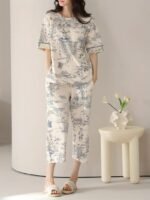 Louis Luxe Cotton Blend Womens Korean Night Dress || Full Pyjama Set || Korean Nightsuit || Women Nightwear ||Round Neck Full Sleeve Nightsuit || Loungewear || Everyday Nightdress (ND-17) - Image 2