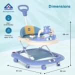 Mee Mee 360° Baby Activity Walker | 3 Level Adjustable Height, Foot Mat, Musical Detachable Toy Bar | Parental Push Handle, Anti-Rollover Folding Walker for Boys, Girls, Kids | 6-18 Months 15kg (Blue) - Image 8