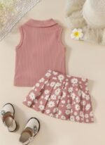 GOODWISH Girls 2-Piece Outfit Set – Sleeveless Heart Print Crop Top and Pleated Skirt – Cute Matching Summer Set for Toddler & Little Girls - Image 2