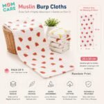 MOM CARE Muslin Cloth for New Born Baby | 6 Layer Soft Cotton | Burp Cloths, Baby Towels, Washcloth, Handkerchief & Feeding Wipe Cloth | Reusable | Pack of 5 - Image 5