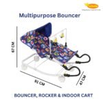 INFANTO Multipurpose Bouncer - 3-in-1 Baby Bouncer, Rocker & Indoor Cart | Superior Locking, Extra Comfort, Sunshade, Attractive Play Toy | Suitable from Birth up to 18 Months-RB32 (Blue) - Image 6