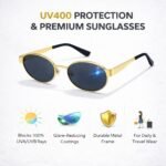 Dervin Fashionable Retro Oval Sunglasses for Women & Men | Trendy, Stylish & Classic 90s-Inspired Design | UV400 Protection & Durable Metal Frame - Image 6