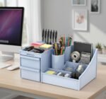 ROKTRY Multi-Functional Desk Organizer for Office & Home - All-in-One Stationery Stand with 2 Drawers, Pen Holders,Premium Space-Saving Desktop Storage Box for Students,Gifting (Sky Blue) - Image 3