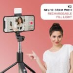 Kratos 28 Inch Selfie Stick Tripod Stand with Light, 3-in-1 Multifunctional Design, Rechargeable LED Light with Two Brightness Levels with Bluetooth Remote for Makeup, Selfie & Photoshoot - Image 2