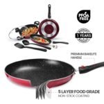 Milton Pro Cook Kitchen Pride Non-Stick Cookware Set of 5 | Includes Nonstick Tawa, Frying Pan, Kadhai with Lid, Nylon Laddle & Spatula | Non-Induction Base | Peach Color - Image 5