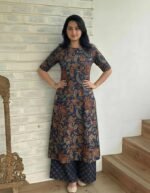 ANNI Designer Women's Viscose Blend Straight Printed Kurta with Palazzo | Elbow Length Sleeve Kurti Set | Close Neck with Back Slit | Soft Comfortable Fabric | 2 Piece Outfit - Image 4