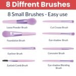 TEMPERIA (Pack of 8) Small Size Makeup Brush Set - Soft Bristles Make Up Brushes Sets Kit for Foundation, Concealers, Eyeshadow, Blush, Compact Face Powder, Highlighter, Contour, Blending Eye Liner - With Pouch (Random Colors) - Image 4