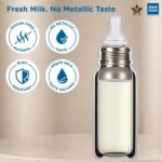 Mee Mee Anti-Colic Stainless Steel Baby Feeding Bottle, Food-Grade Silicone Teat, Wide Mouth, BPA-Free, Odour-Free, 100% Plastic-Free Body – Safe Infant Feeding-240ml - Image 4