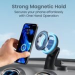 Portronics Clamp M4 Prime Magnetic Car Phone Mount with Strong Suction Cup, 360° Rotation, 90° Tilt, Windshield & Dashboard Mount, Metal Ring Included, Fits 5.4–6.7 Inch Smartphones, Black - Image 2