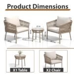 BRISHI Braid & Rope Garden Patio Seating Chair and Table Set Outdoor Balcony Garden Coffee Table Set Furniture with 1 Table and 2 Chairs Set with Cushion (Beige and White), 61 cm, 81.3 cm - Image 7