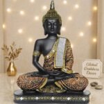 Global Grabbers new Limited Edition 25 Centimetre Meditating Sitting Buddha Idol Statue showpiece Home Decor Decoration Items for Living Room and Gifts (1, Orange Black) - Image 3