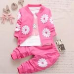 4YOU DRESSES Beautiful Cotton Fabric Full SleeveWhite Tshirt With Pink Jaket and Track Pant (3piece) Set For Girls - Image 2