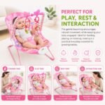 Safe-O-Kid® Harmony Baby Bouncer with 1 Year Warranty Multi-Position Reclining Bouncer with Calming Music, Vibrations, Safety Harness and Musical Toy- Pink - Image 3