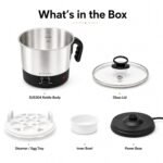 SOLARA Electric Kettle Multipurpose 1.5 Litre, 600 Watts, Stainless Steel Body with Glass Lid, 3 Boiling Modes, for Hot Water, Milk, Tea, Coffee, Cooking Oats, Noodles, Soup, Egg Boiler Machine-Black - Image 7