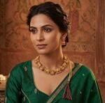 Gold-Plated Antique Temple Jewellery Set for Women - Traditional Necklace with Large Peacock Pendant & Matching Jhumka Earrings | Ethnic Festive & Bridal Wear Set with Ruby & Emerald Accents - Image 8