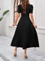 Shasmi Girl's & Women's Solid Color V-Neck A-Line Maxi Dress for Women | New Year Party Outfit | Waist Cinched Puff Sleeve Western | Elegant Casual Wear (Dress 246) - Image 2