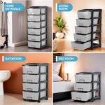 Amazon Basics Plastic 4 Rack Multipurpose Modular Drawer Storage Rack | Kitchen & Home Essentials Organizer Storage Box Cabinet | Almira Set for Stationary, Cosmetic |Black & Grey 36D x 30W x 63H cms - Image 7