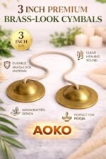 AOKO Manjira Brass look Hand Cymbals, Traditional Indian Musical Instrument, 3 Inch, Natural Gold (Pack of 1) - Image 4