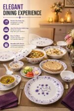 AROVA 32 Pcs Premium Melamine Dinner Set with Purple Floral Print | Lightweight & Durable Dinnerware Set for Family Dining (Floral Bloom) - Image 3