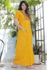 DIAMO Pure Cotton Embroidery Nighty for Women, Cotton Night Gown, Night Maxi Gown, Cotton Nighty with a Pocket and Adjustable Knot - Image 5
