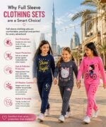 T2F Girls Clothing Set Pack of 3, Full Sleeve Printed T-Shirt & Pant Set for Kids, Cotton Top and Trouser Set, Comfortable Casual Wear & Everyday Outfit for Girls - Image 4