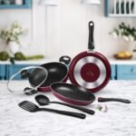 Milton Pro Cook Kitchen Pride Non-Stick Cookware Set of 5 | Includes Nonstick Tawa, Frying Pan, Kadhai with Lid, Nylon Laddle & Spatula | Non-Induction Base | Peach Color - Image 2