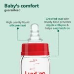LuvLap Essential Slim Neck Glass Feeding Bottle, 250Ml, 3M+/Babies Upto 3 Years, Made of Borosilicate Glass, Bpa Free, Ergonomic Shape is with Anti Colic Nipple, Pack of 1, White & Red - Image 3