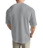SHODOX® Men Oversized Solid Dotted Design Poly Waffle Knit Round Neck Half Sleeve Drop Shoulder Loose Fit Casual T-Shirt | Comfortable Stylish Streetwear for Men - Image 8