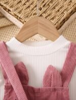 Ninas Baby Girls Solid Cotton Blend Style Top and Dungarees Set with Purse (White & Pink) - Image 2