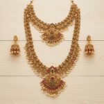 Gold Plated Temple Long Haram Necklace Set for Women | Traditional Lakshmi Design Bridal Jewelry Set with Matching Jhumka Earrings | South Indian Ethnic Artificial Jewellery - Image 3